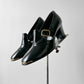 1960s - 1970s Black Patent Leather Gold Buckle Slip On Heels