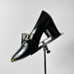 1960s - 1970s Black Patent Leather Gold Buckle Slip On Heels