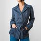 1970s Navy and White Stripe Belted Button Front Collared French Jacket - Sz. S/M