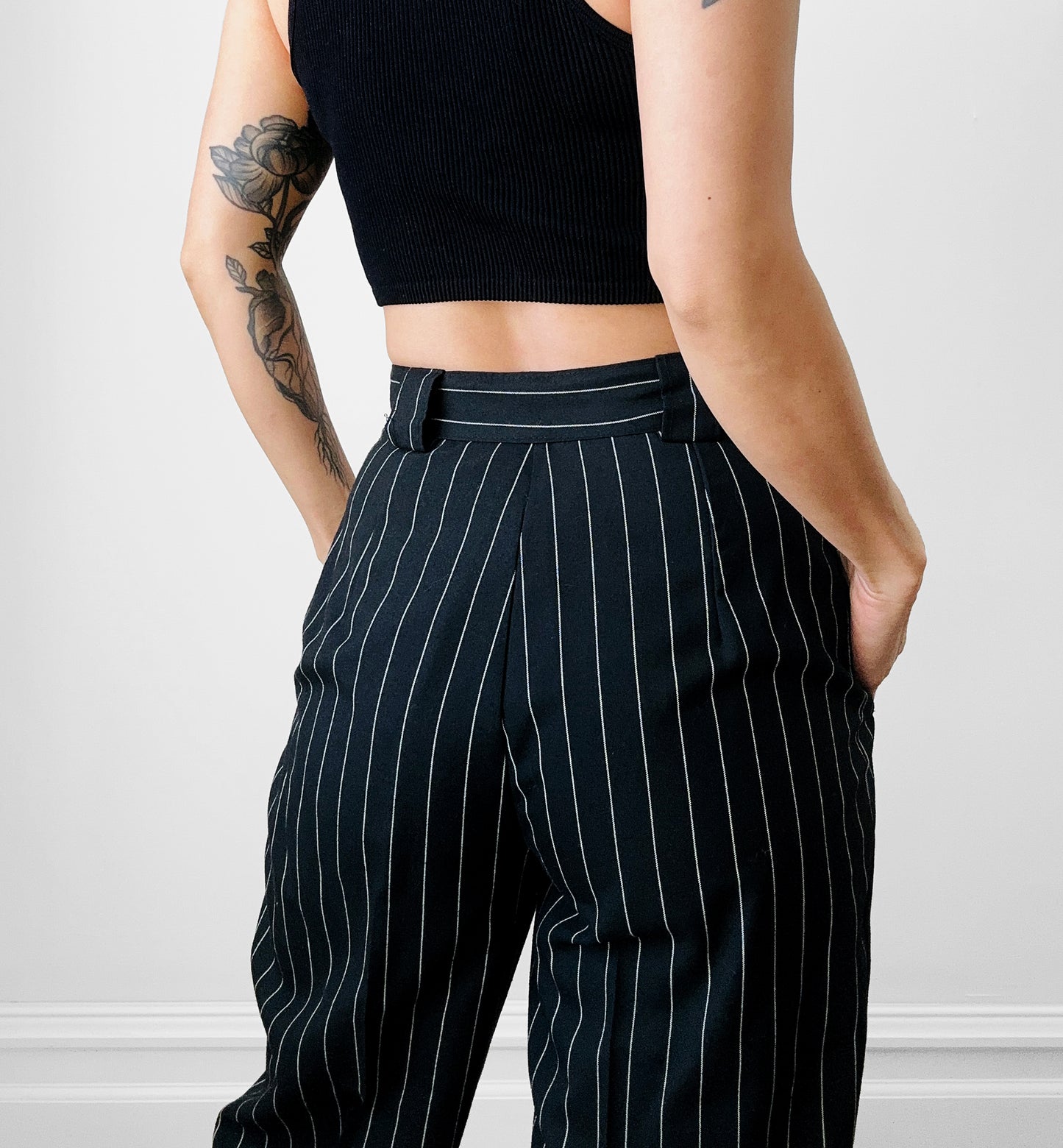 1980s Black and White Pinstripe Two Piece Suit - Sz. SM