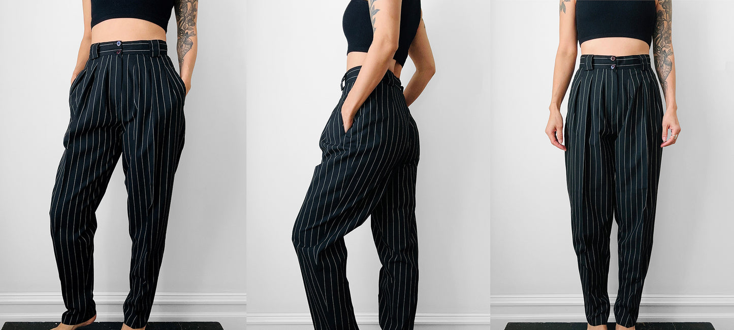 1980s Black and White Pinstripe Two Piece Suit - Sz. SM