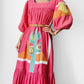 1970s - 1980s Pink and Green Cactus Cotton Prairie Dress - Sz. S/M