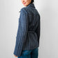 1970s Navy and White Stripe Belted Button Front Collared French Jacket - Sz. S/M