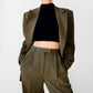 1980s VOTRE NOM Paris Olive Green Relaxed Style Double Breasted Pant Suit Set - Sz. S/M