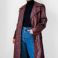 1970s Long Tapered Waist Auburn Brown Soft Leather Quilted Lining Coat