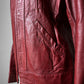 Vintage 1970s Maroon Red Zip Front Leather Jacket - Sz. M