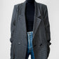 1980s Black and Silver Metallic Textured Weave Patterned Double Breasted Blazer - Sz. S/M