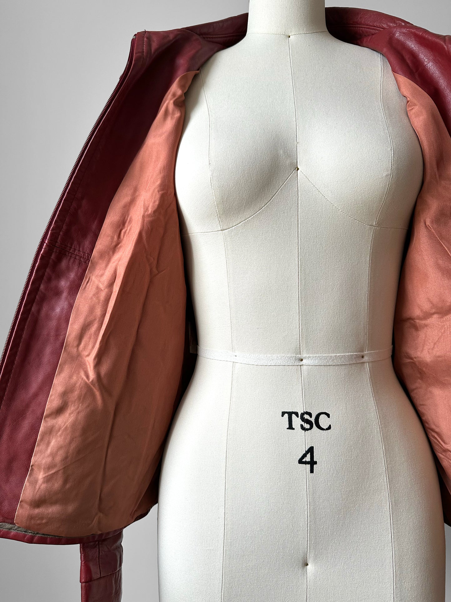 Vintage 1970s Maroon Red Zip Front Leather Jacket - Sz. M