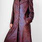 1970s Long Tapered Waist Auburn Brown Soft Leather Quilted Lining Coat