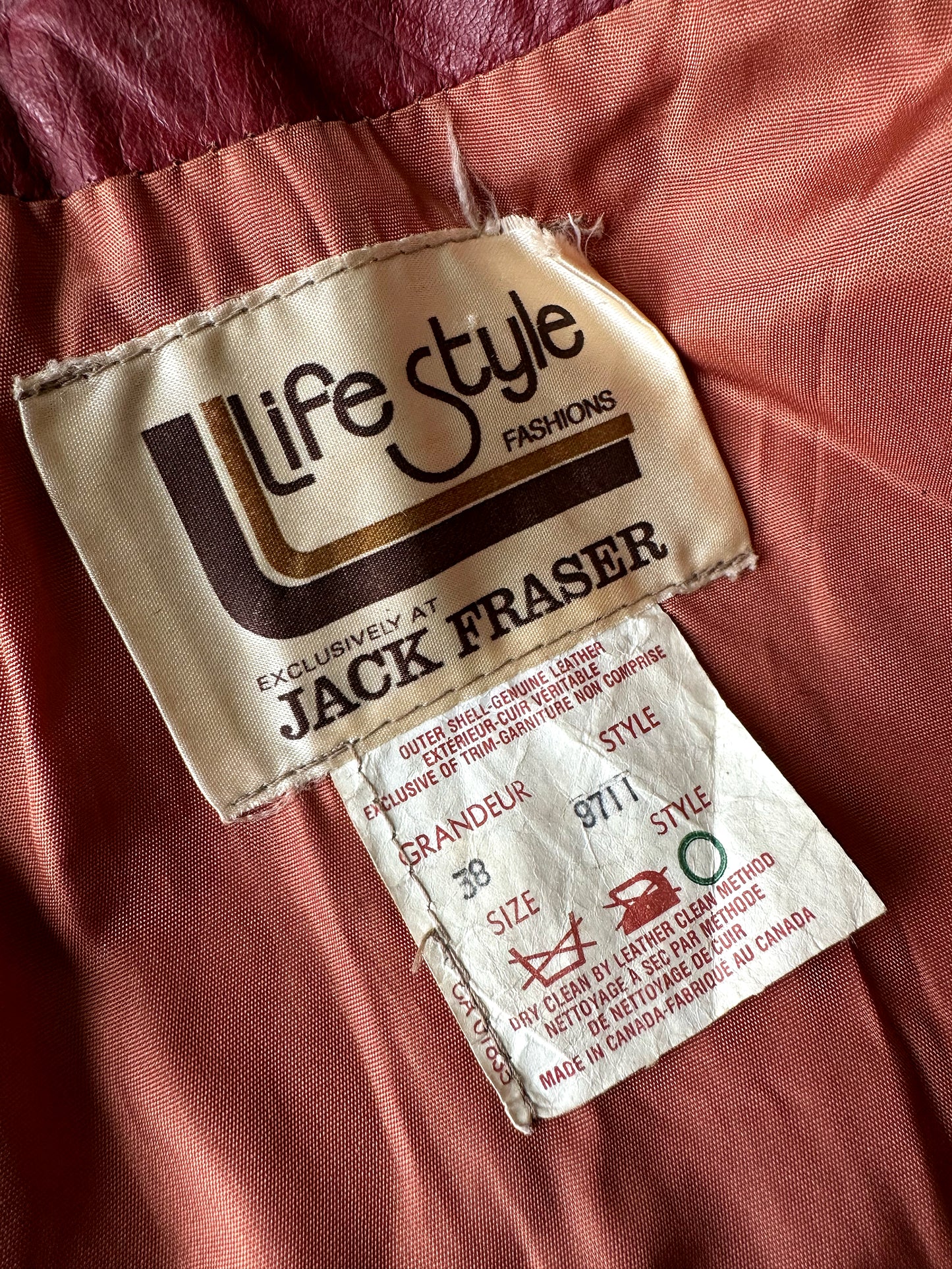 Vintage 1970s Maroon Red Zip Front Leather Jacket - Sz. M