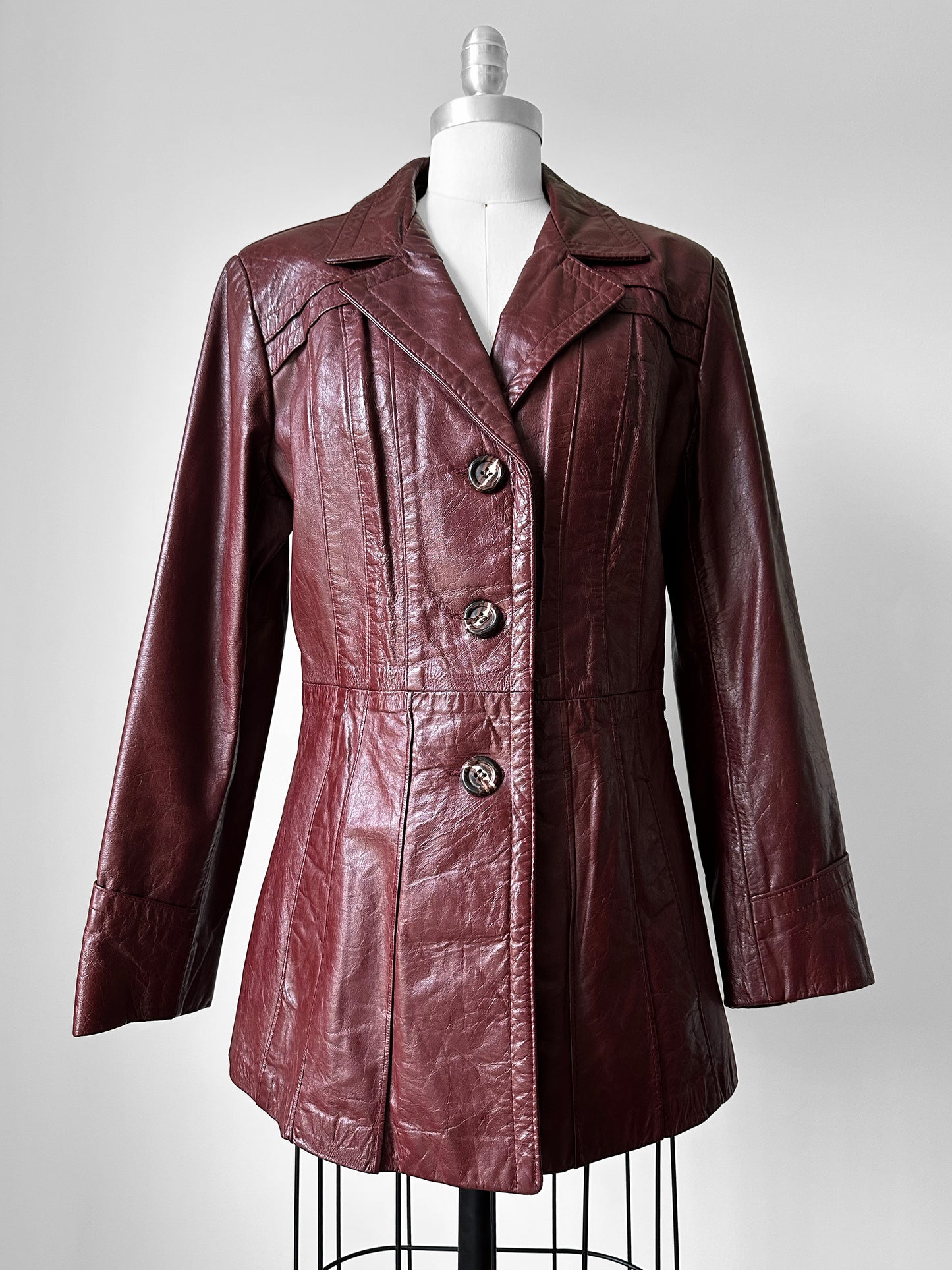 70s Maroon Tapered Waist Leather Jacket  - Sz. S/M