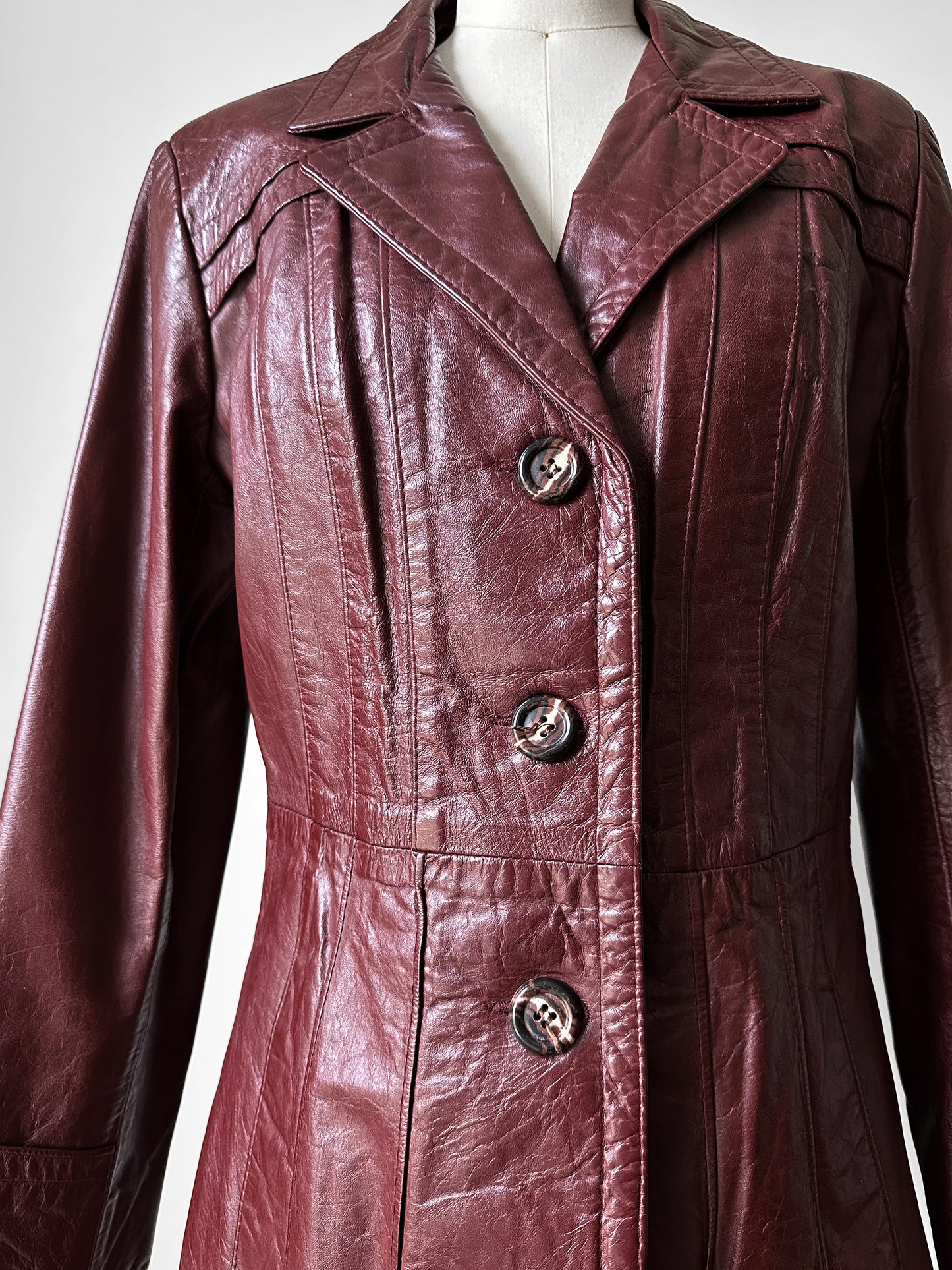70s Maroon Tapered Waist Leather Jacket  - Sz. S/M