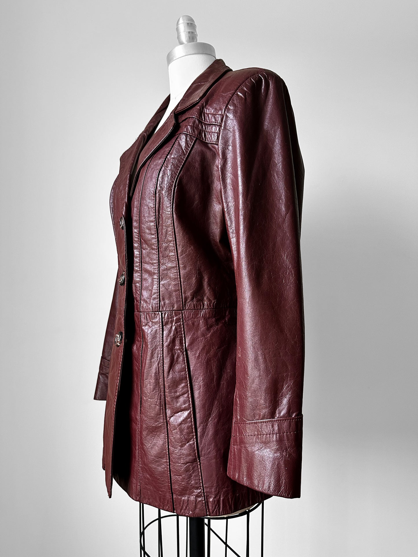 70s Maroon Tapered Waist Leather Jacket  - Sz. S/M