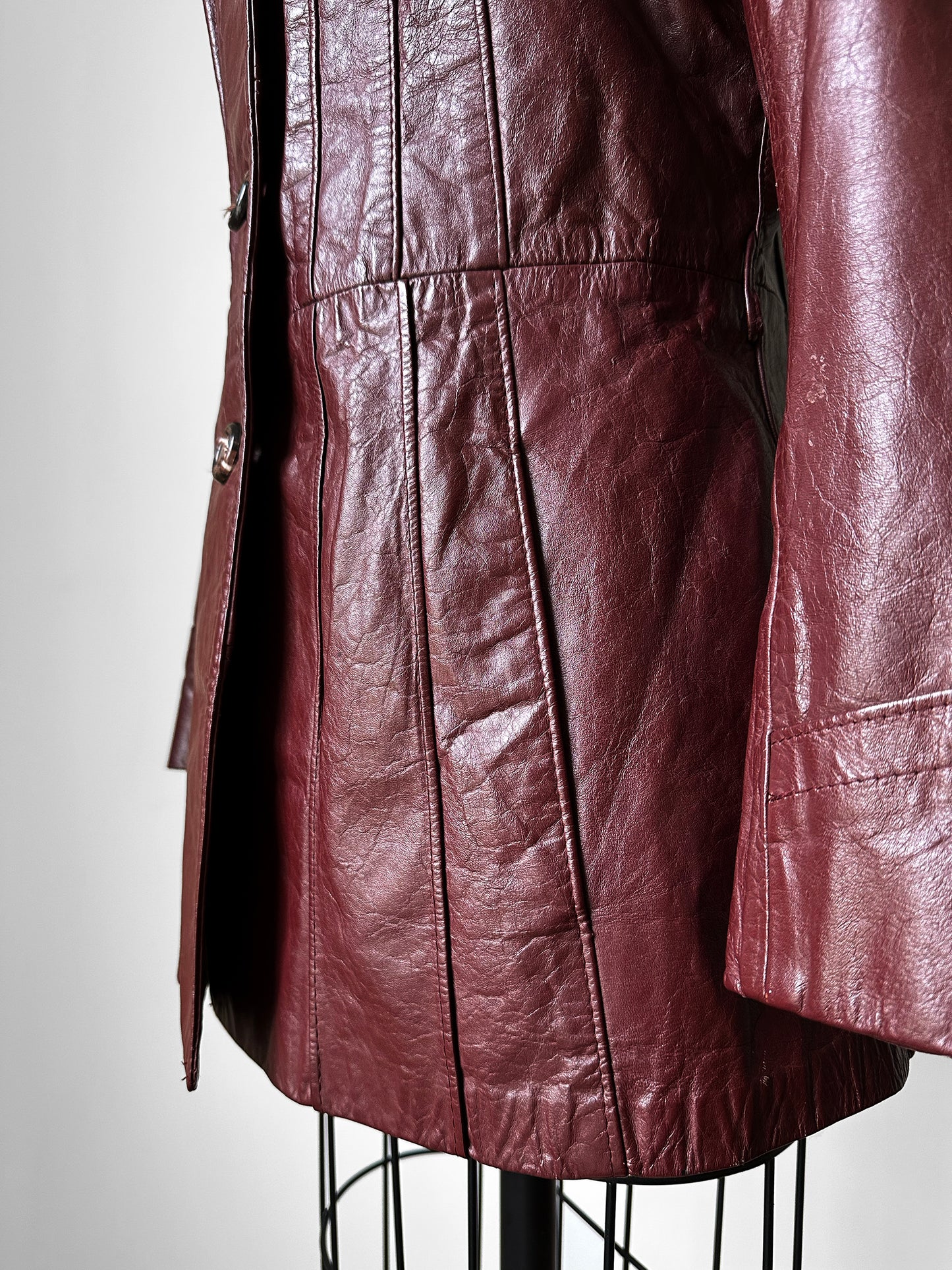 70s Maroon Tapered Waist Leather Jacket  - Sz. S/M