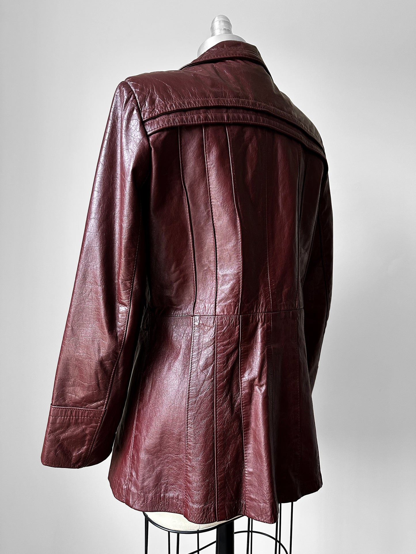 70s Maroon Tapered Waist Leather Jacket  - Sz. S/M