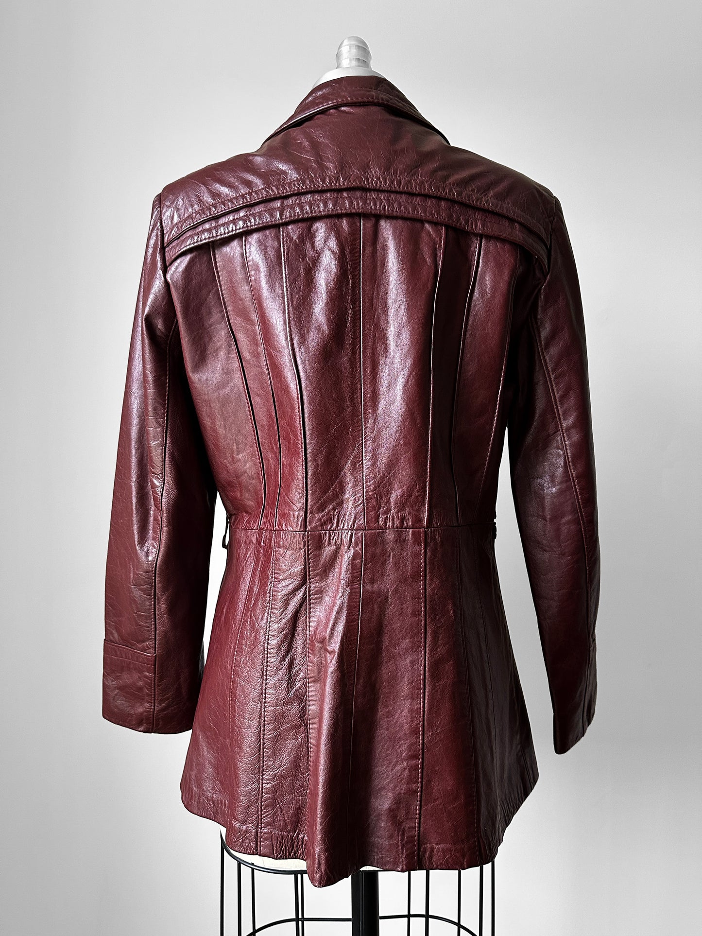 70s Maroon Tapered Waist Leather Jacket  - Sz. S/M