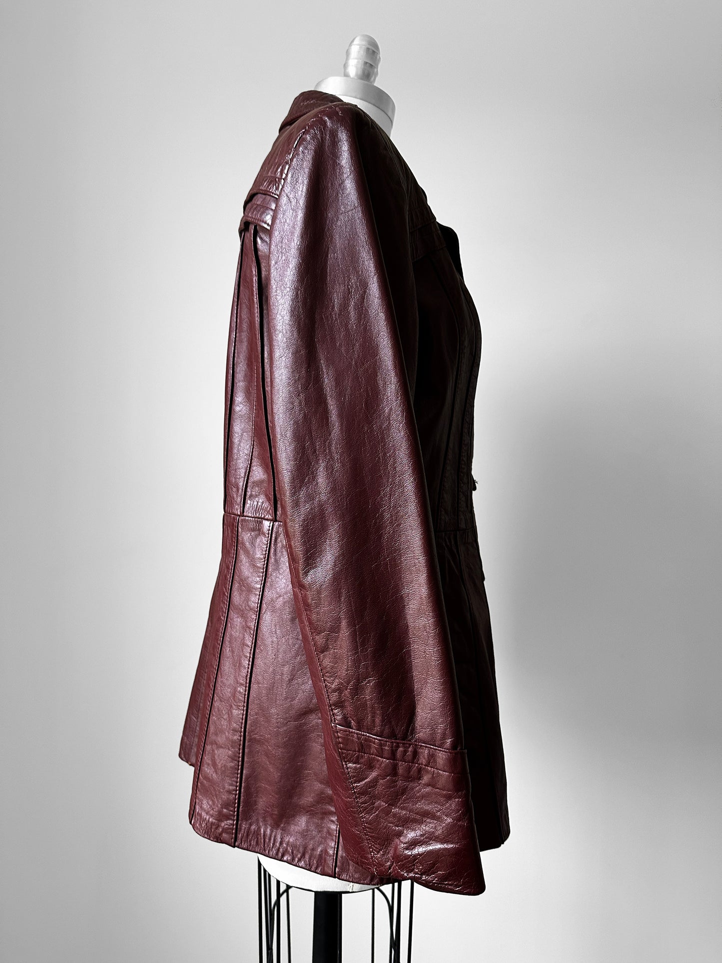 70s Maroon Tapered Waist Leather Jacket  - Sz. S/M