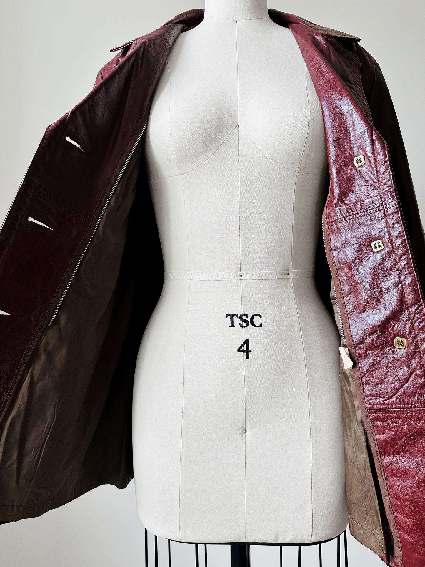 70s Maroon Tapered Waist Leather Jacket  - Sz. S/M