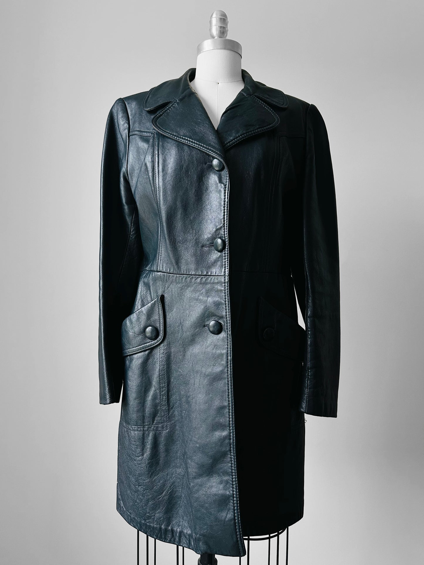 70s Dark Navy Button Front Butter Soft Leather Jacket - Sz. S/M