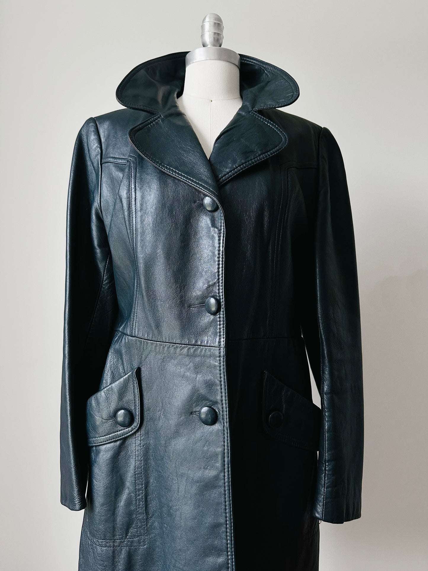 70s Dark Navy Button Front Butter Soft Leather Jacket - Sz. S/M