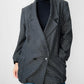 1980s Black and Silver Metallic Textured Weave Patterned Double Breasted Blazer - Sz. S/M