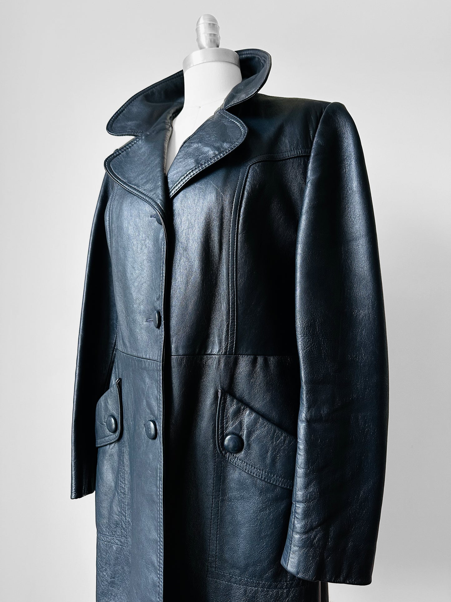 70s Dark Navy Button Front Butter Soft Leather Jacket - Sz. S/M