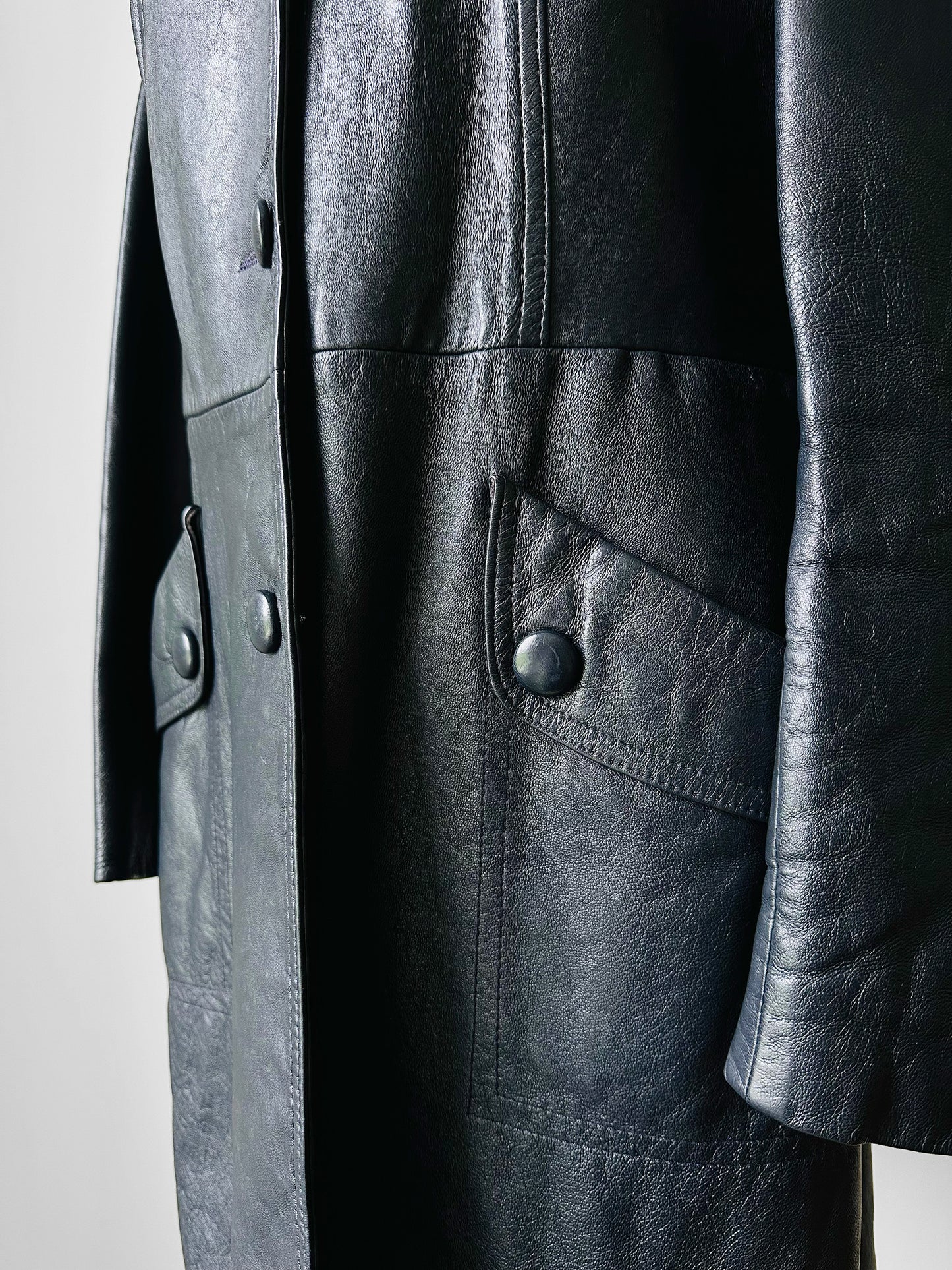 70s Dark Navy Button Front Butter Soft Leather Jacket - Sz. S/M