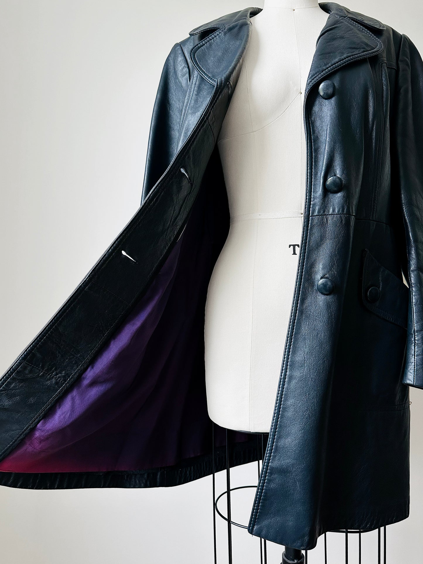 70s Dark Navy Button Front Butter Soft Leather Jacket - Sz. S/M