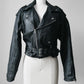 80s Black Short Waist Leather Biker Jacket - Sz. S/M