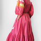 1970s - 1980s Pink and Green Cactus Cotton Prairie Dress - Sz. S/M