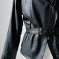 80s Black Peplum Belted Butter Soft Biker Inspired Leather Jacket - Sz. M