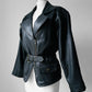 80s Black Peplum Belted Butter Soft Biker Inspired Leather Jacket - Sz. M