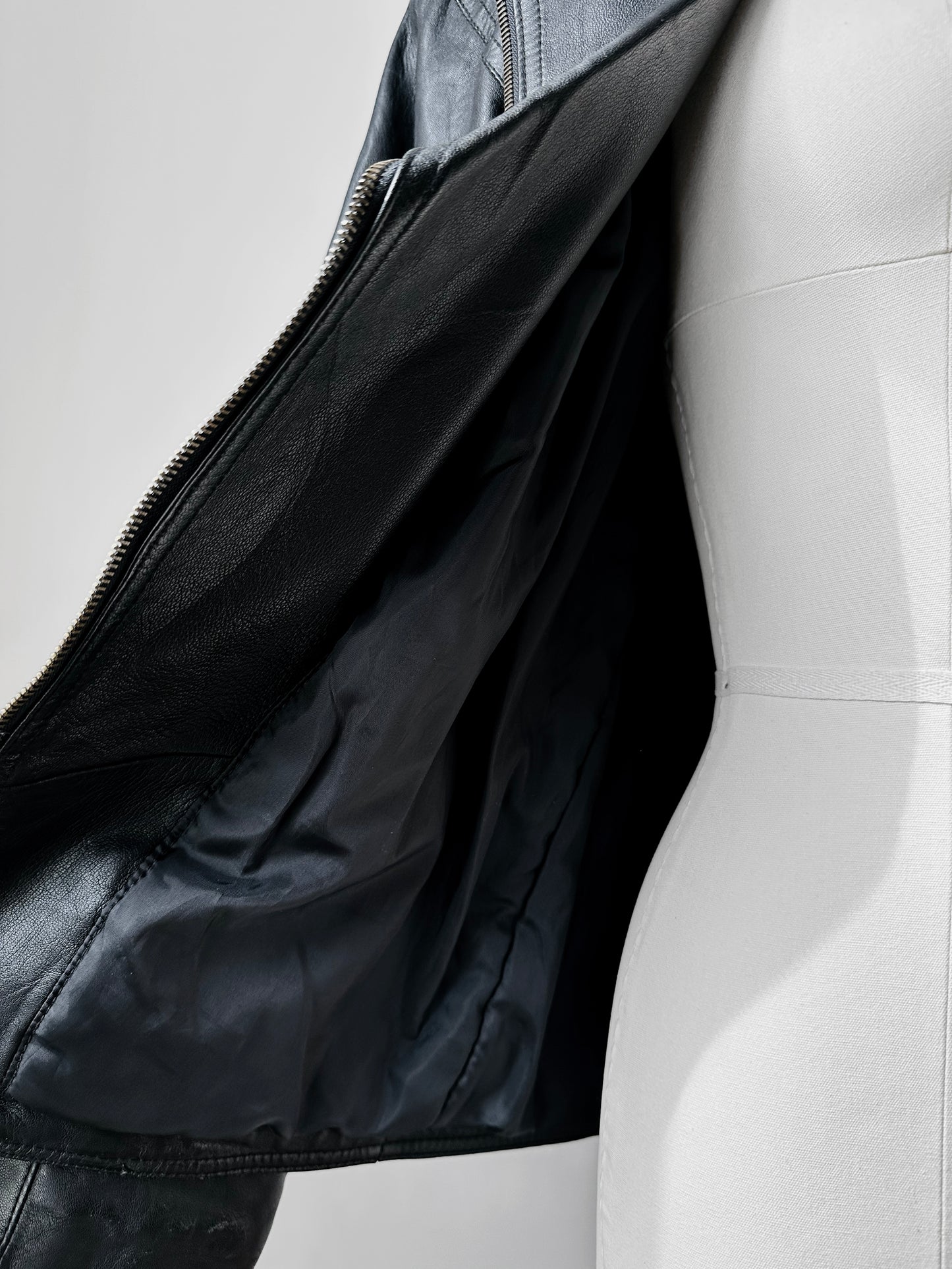 80s Black Peplum Belted Butter Soft Biker Inspired Leather Jacket - Sz. M