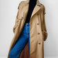 1980s Tan Wool Double Breasted Trench Duster Coat - Sz. S/M