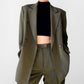 1980s VOTRE NOM Paris Olive Green Relaxed Style Double Breasted Pant Suit Set - Sz. S/M