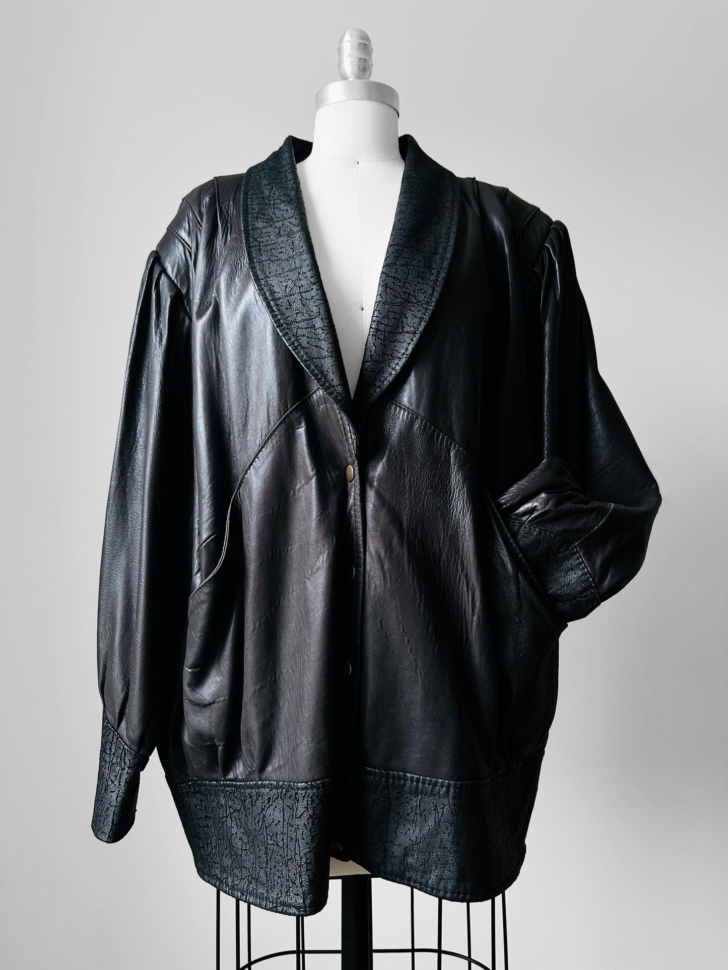 1980s Black Buttery Soft Relax Fit Snap Button Leather Jacket - Sz. M/L