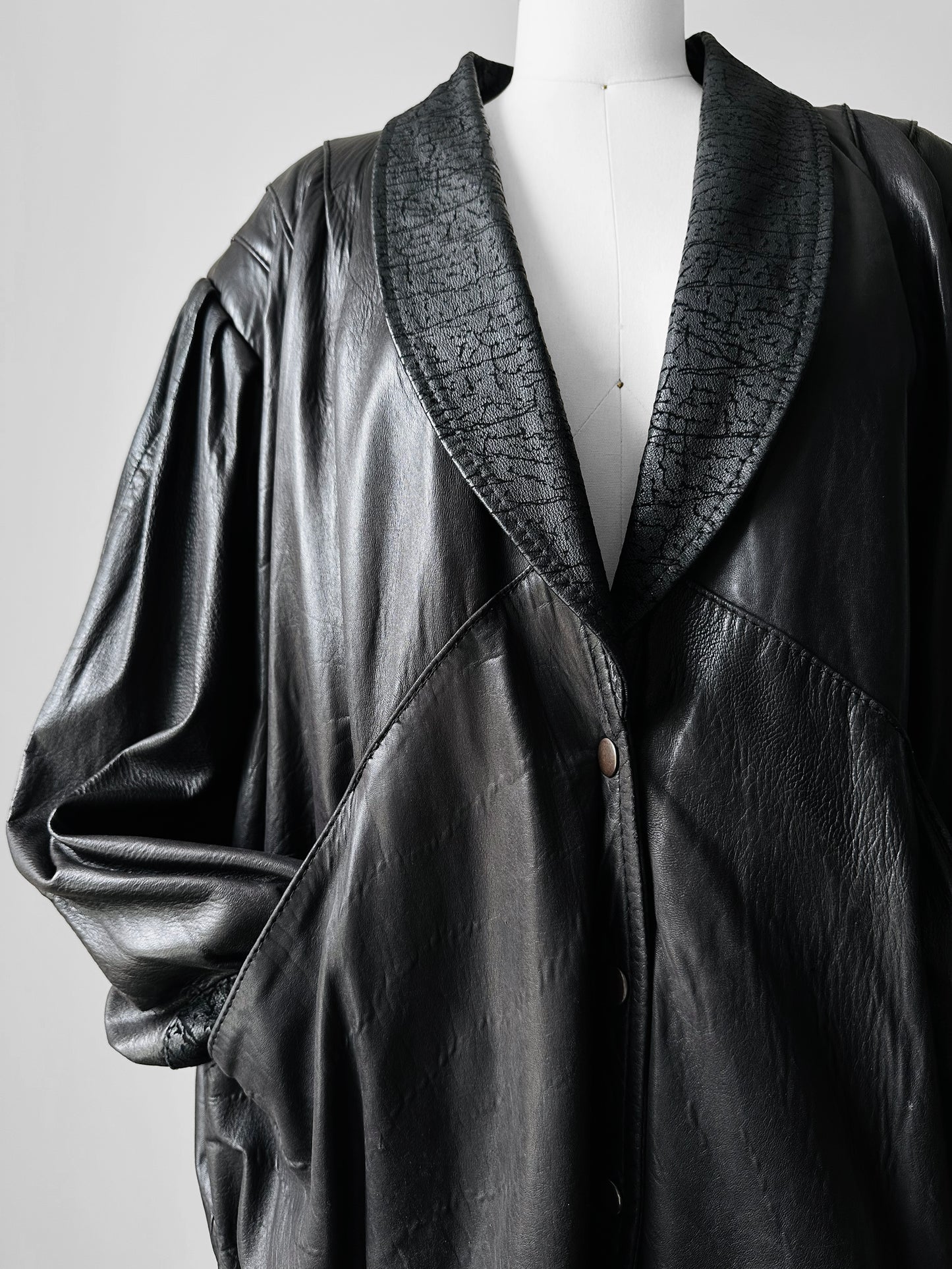 1980s Black Buttery Soft Relax Fit Snap Button Leather Jacket - Sz. M/L