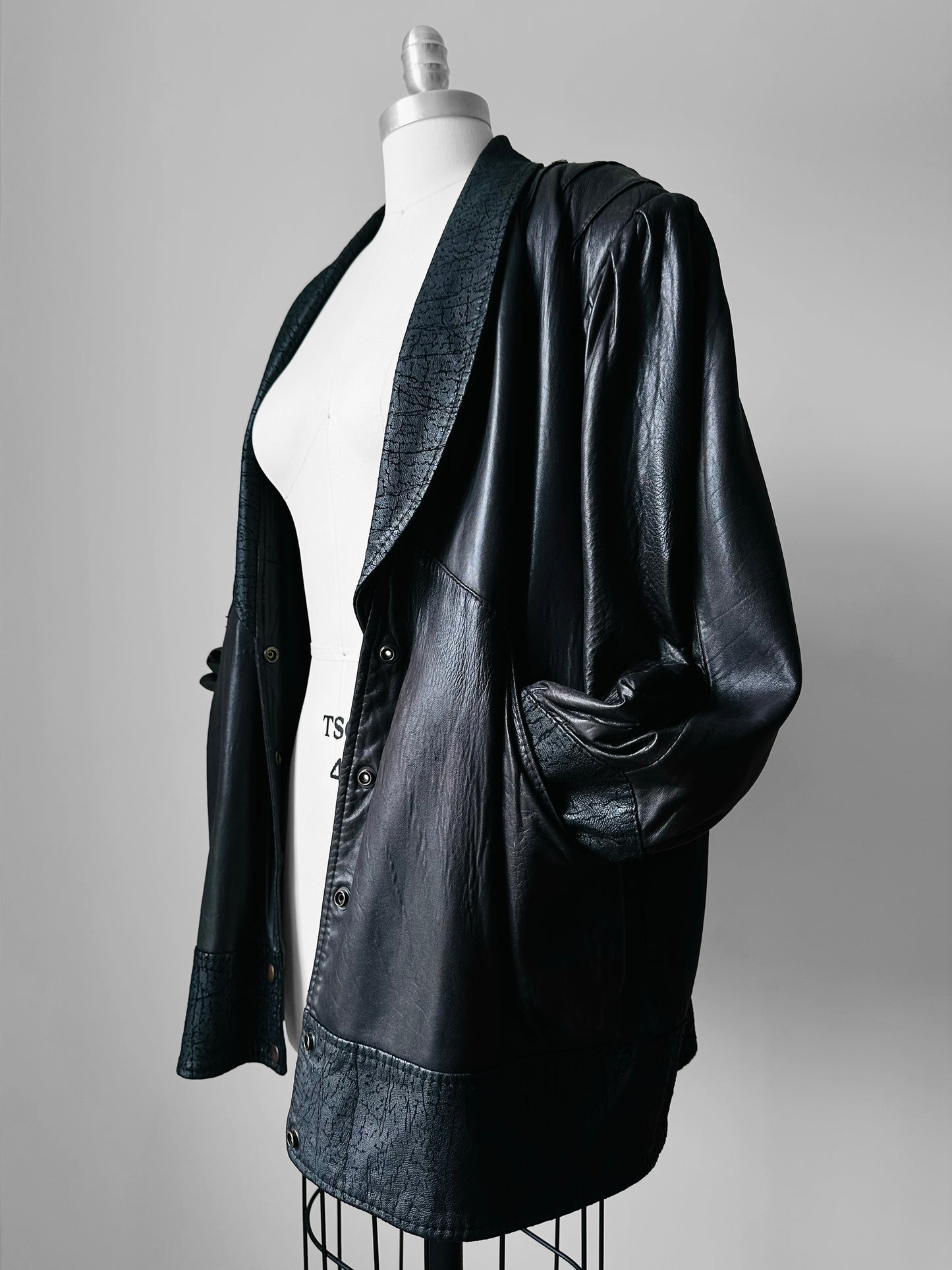 1980s Black Buttery Soft Relax Fit Snap Button Leather Jacket - Sz. M/L