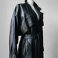80s - 90s Black Buttery Soft Belted Leather Trench Coat - Sz. S/M