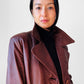 1970s Long Tapered Waist Auburn Brown Soft Leather Quilted Lining Coat