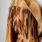 1980s Tan Suede Leather Fringe Patched Belted Jacket - Sz. L