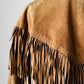 1980s Tan Suede Leather Fringe Patched Belted Jacket - Sz. L