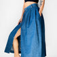 1970s - 1980s WRANGLER Button Front Blue Chambray Jean Skirt - Sz. Sm.