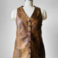 70s Brown Snap Button Fitted Leather Vest - Sz. Small