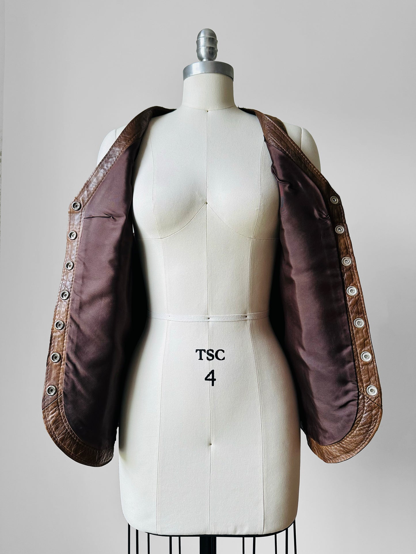 70s Brown Snap Button Fitted Leather Vest - Sz. Small