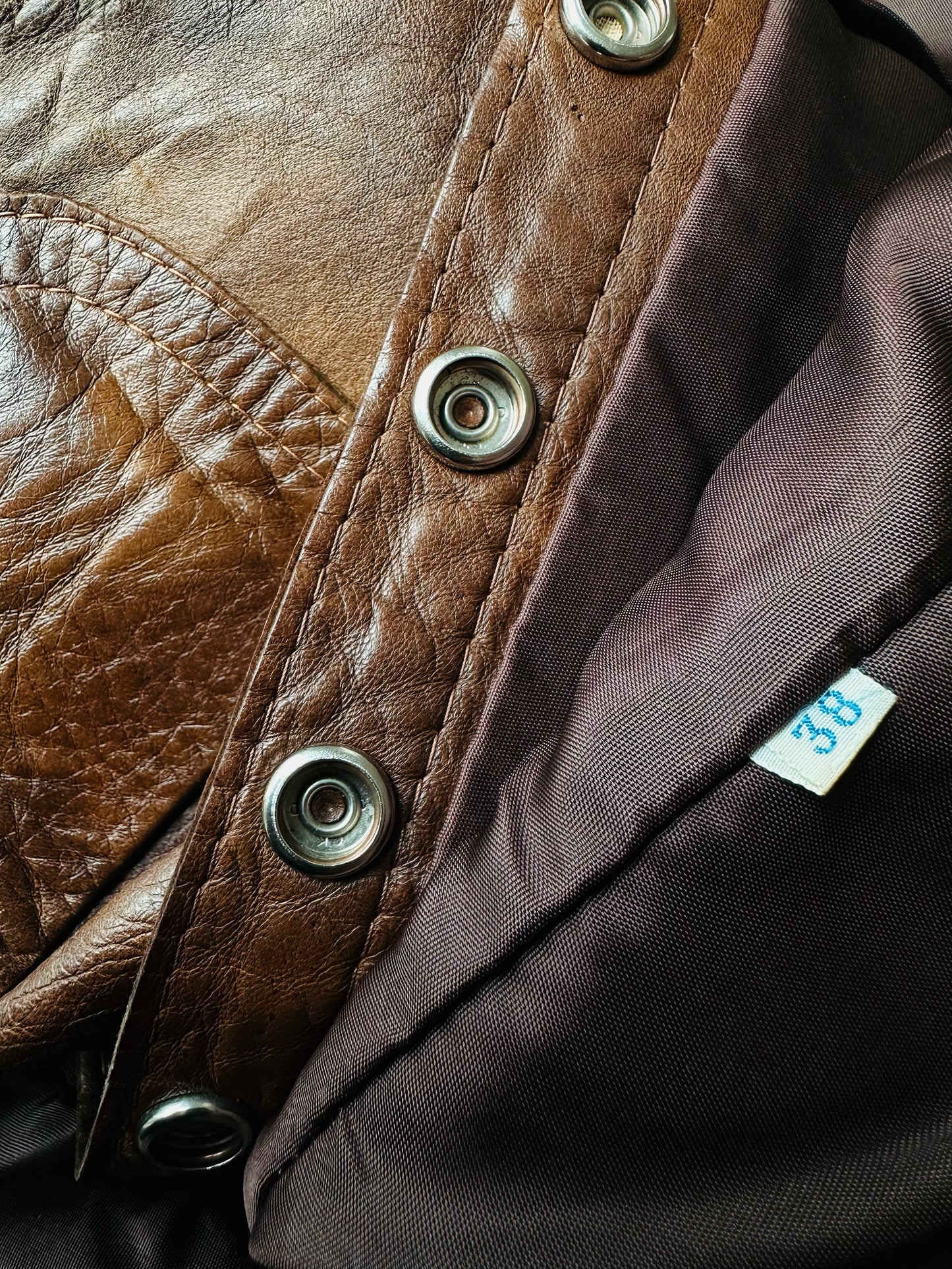 70s Brown Snap Button Fitted Leather Vest - Sz. Small