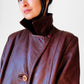 1970s Long Tapered Waist Auburn Brown Soft Leather Quilted Lining Coat