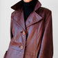 1970s Long Tapered Waist Auburn Brown Soft Leather Quilted Lining Coat