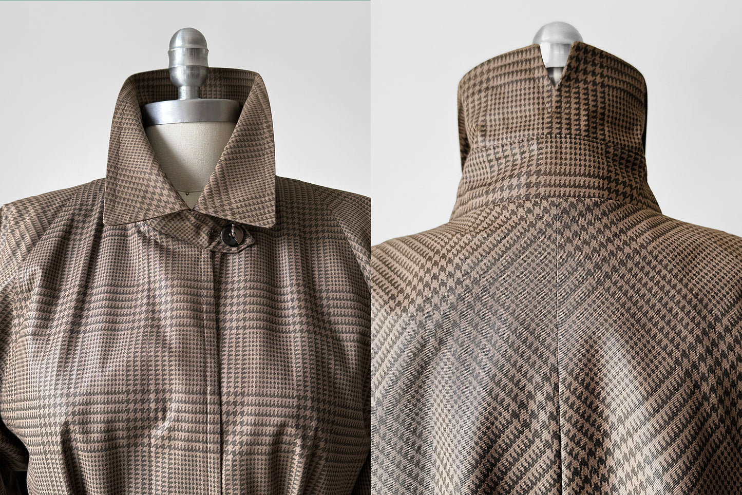 1980s Beige Houndstooth LONDON FOG Lined Belted Rain Aline Trench - Sz. S/M
