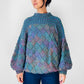 1980s Multi-Tonal Basket Weave Puff Sleeve Knit Sweater - Sz. O/S